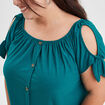 T-shirt col bardot manches noeuds bleu canard femme grande taille