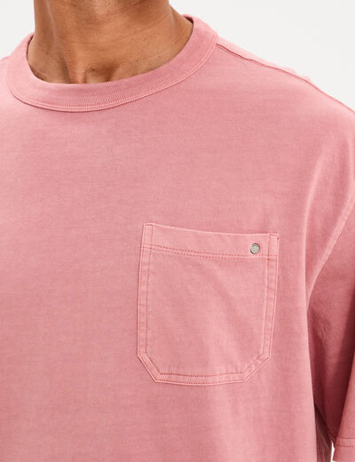 T-shirt droit col rond 1 poche coton vieux rose homme