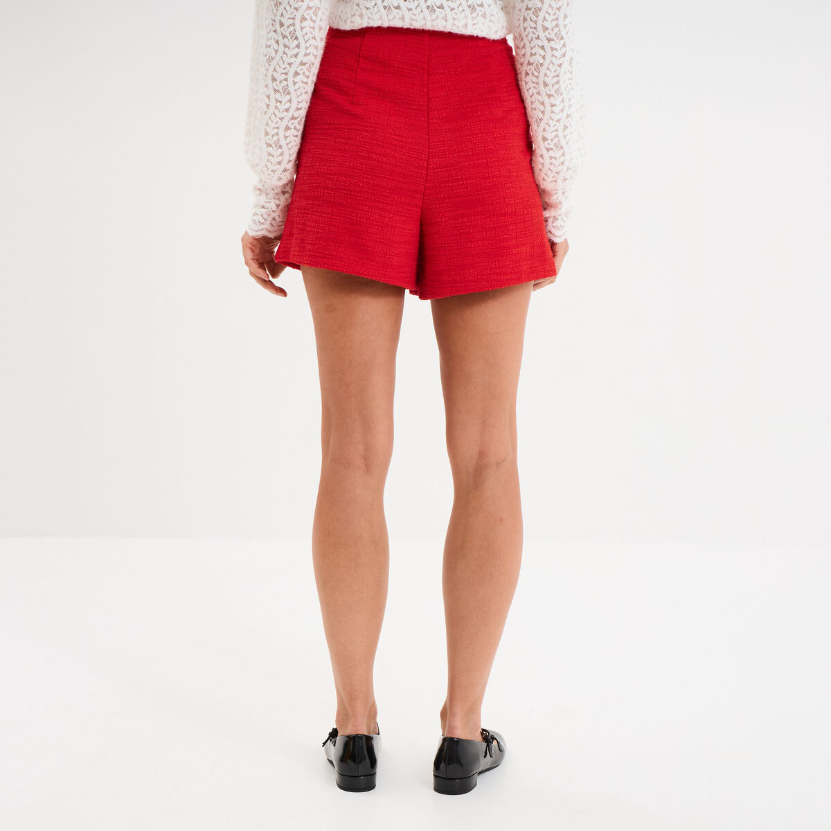 Short droit &agrave; pont rouge femme