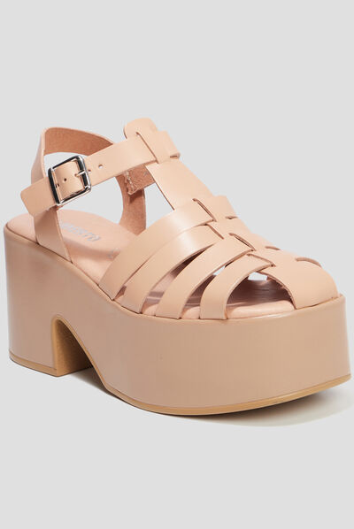 Sandales compensées en cuir Liberto rose femme