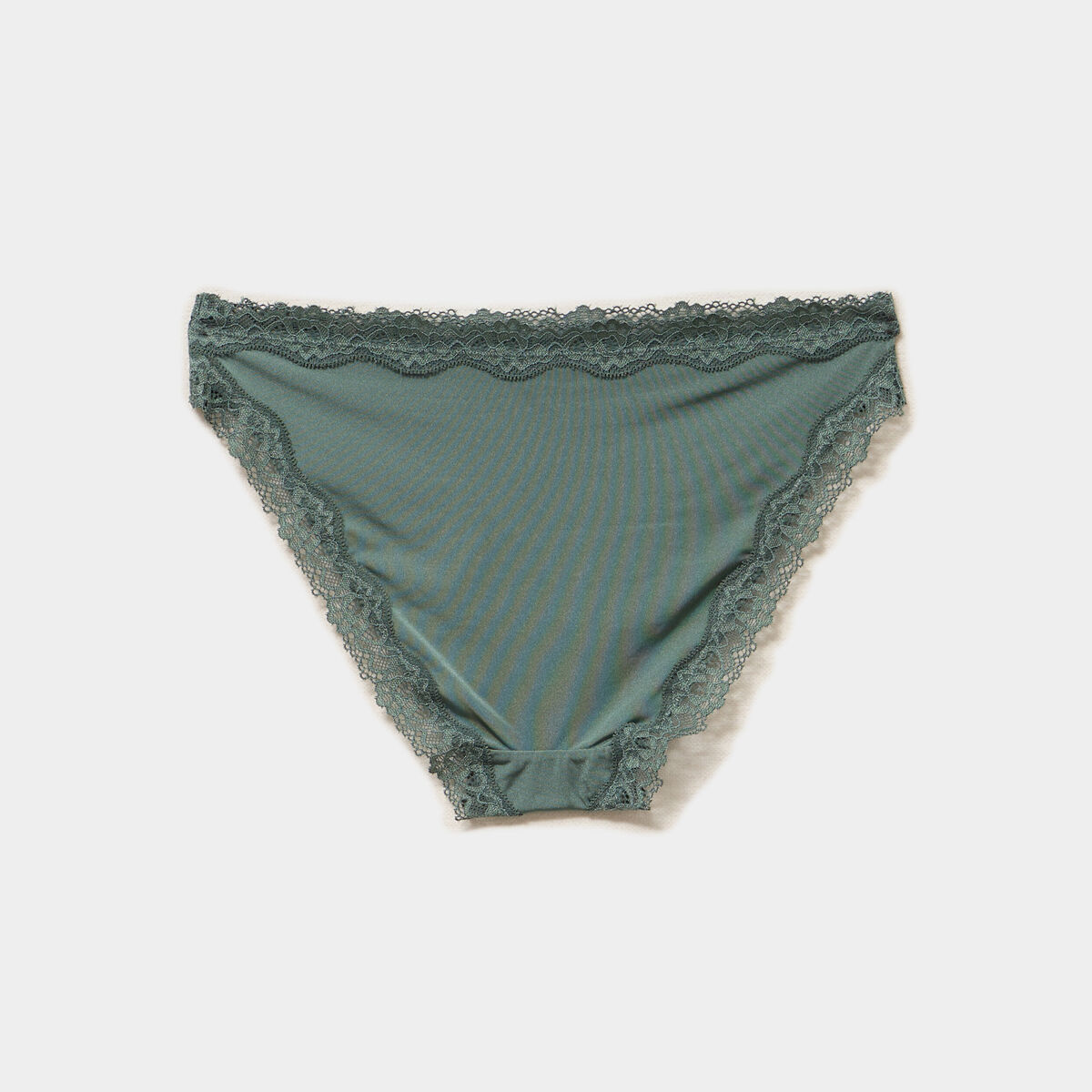 Lot 3 culottes &agrave; dentelle doubl&eacute;es coton vert femme