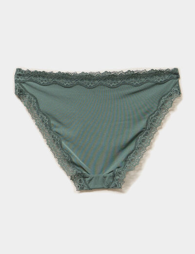 Lot 3 culottes &agrave; dentelle doubl&eacute;es coton vert femme