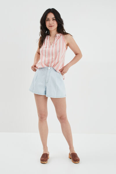 Short évasée taille haute Creeks denim bleach femme