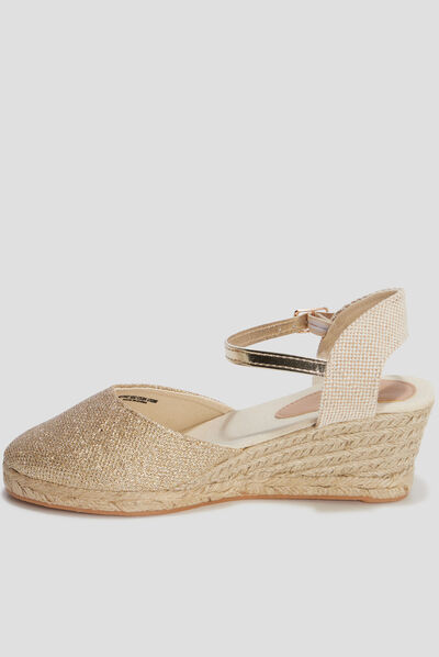 Sandales espadrilles compensées jaune or femme
