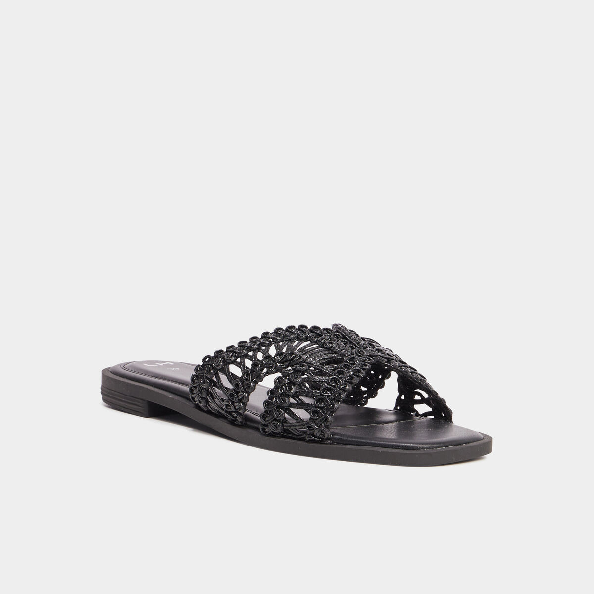 Mules effet macramé noir femme