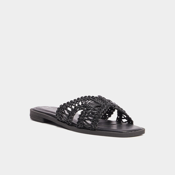 Mules effet macramé noir femme