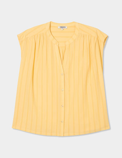 Blouse sans manches col tunisien coton jaune clair femme