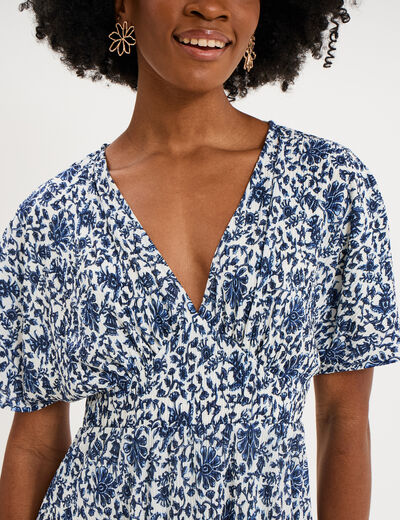 Robe courte effet pliss&eacute; manches courtes blanc femme