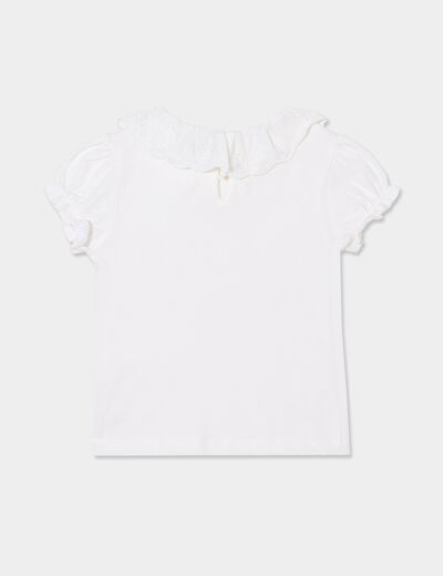 T-shirt col claudine brodé coton blanc bébé fille