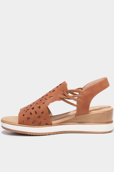 Sandales compens&eacute;es bride &eacute;lastiqu&eacute;e marron femme