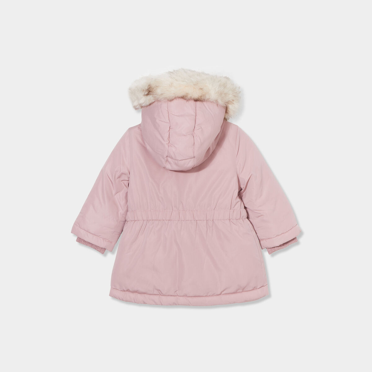 Manteau à capuche fausse fourrure rose pastel bébé fille