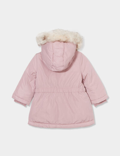 Manteau à capuche fausse fourrure rose pastel bébé fille