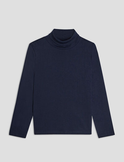 T-shirt coton col roul&eacute; manches longues bleu marine gar&ccedil;on
