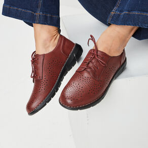 Derbies à lacets compensées rouge femme