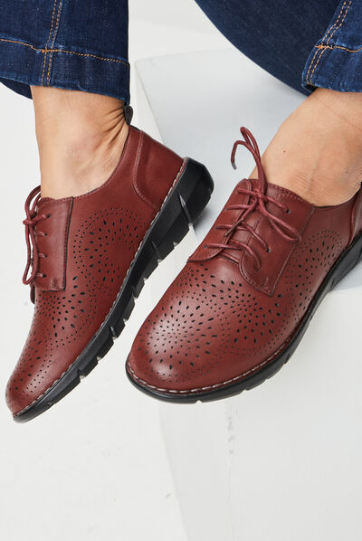 Derbies à lacets compensées rouge femme