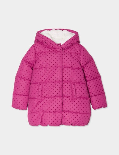 Doudoune fourrée mi-longue à capuche rose fille