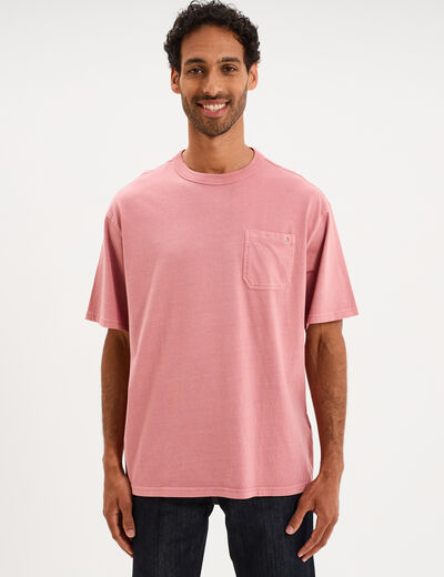 T-shirt droit col rond 1 poche coton vieux rose homme