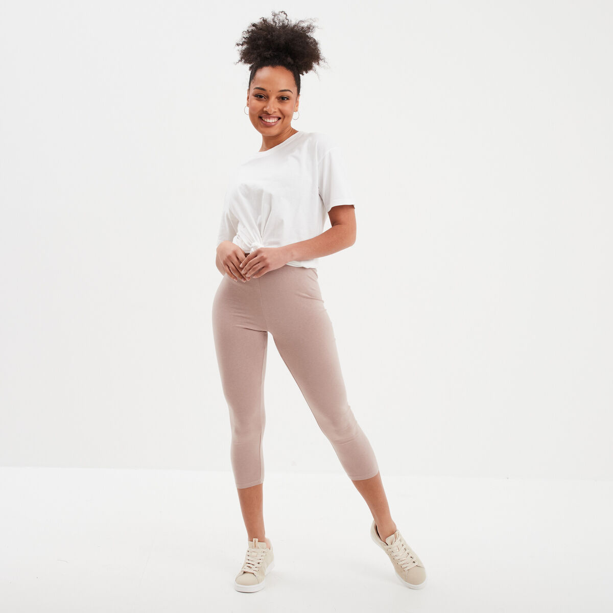 Legging 7/8ème taille élastiquée marron clair femme