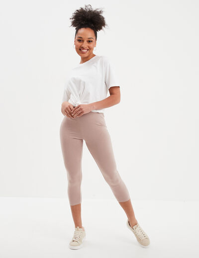 Legging 7/8ème taille élastiquée marron clair femme