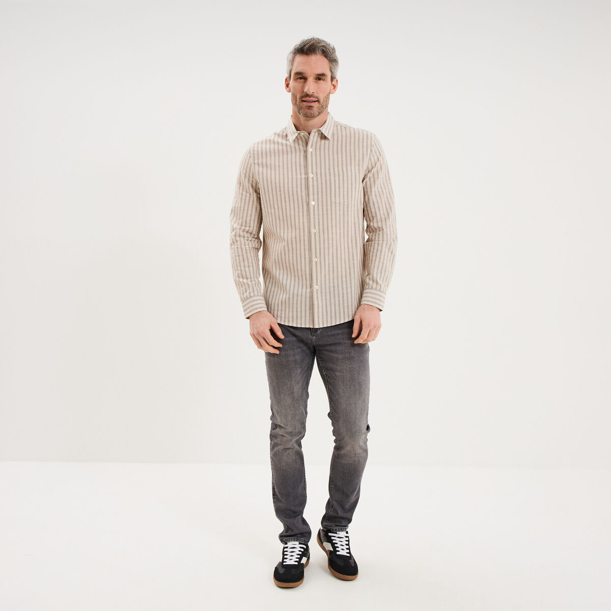 Chemise manches longues coton beige homme