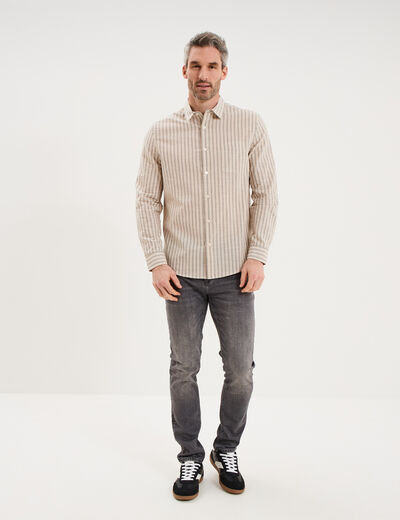Chemise manches longues coton beige homme