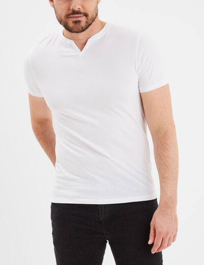T-shirt manches courtes col tunisien blanc homme
