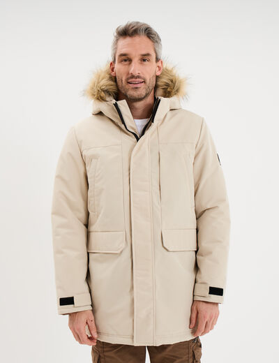 Parka &agrave; capuche fausse fourrure gris argent homme