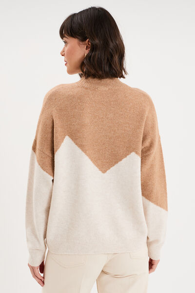 Pull col montant &agrave; sequins oversize beige femme