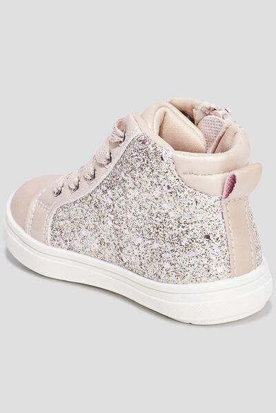 Baskets montantes à paillettes zippées rose bébé fille