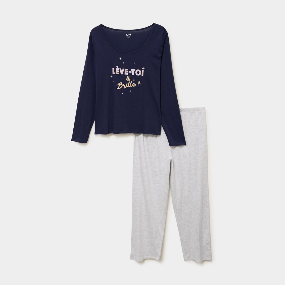 Ensemble pyjama 2 pi&egrave;ces coton bleu marine femme grande taille