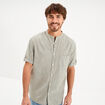 Chemise col mao lin m&eacute;lang&eacute; vert kaki homme