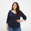 Pull effet 2-en-1 avec manches 3/4 bleu marine femme grande taille