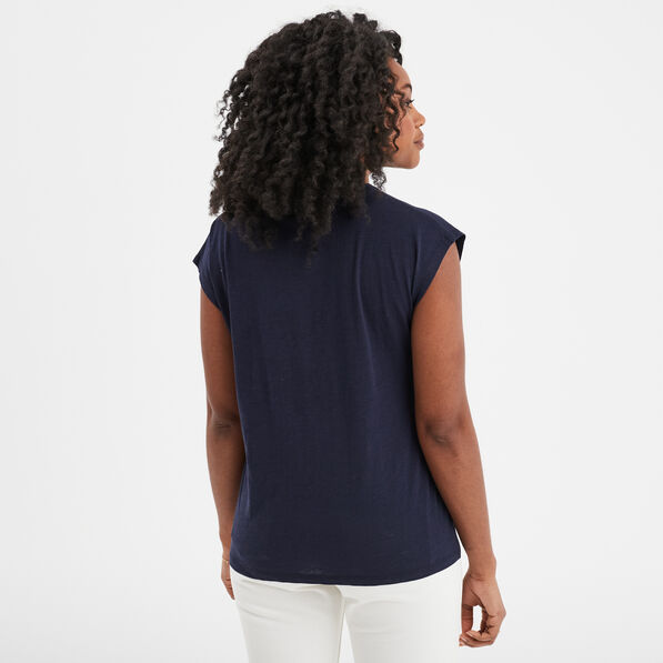 T-shirt col rond manches courtes Creeks bleu marine femme