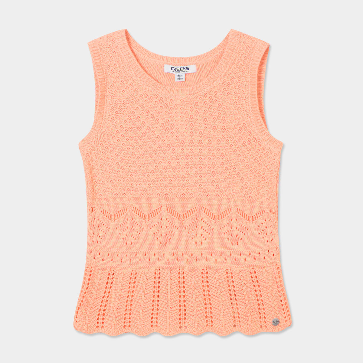 Débardeur tricot ajouré coton rose saumon fille