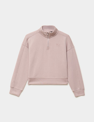 Sweat col camionneur zipp&eacute; marron clair fille