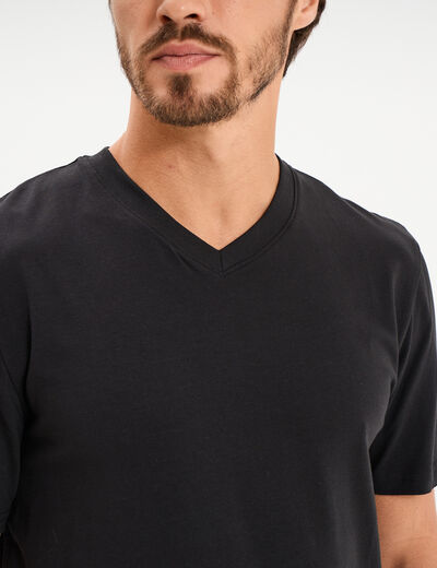 T-shirt col V slim stretch noir homme