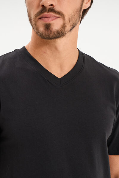 T-shirt col V slim stretch noir homme