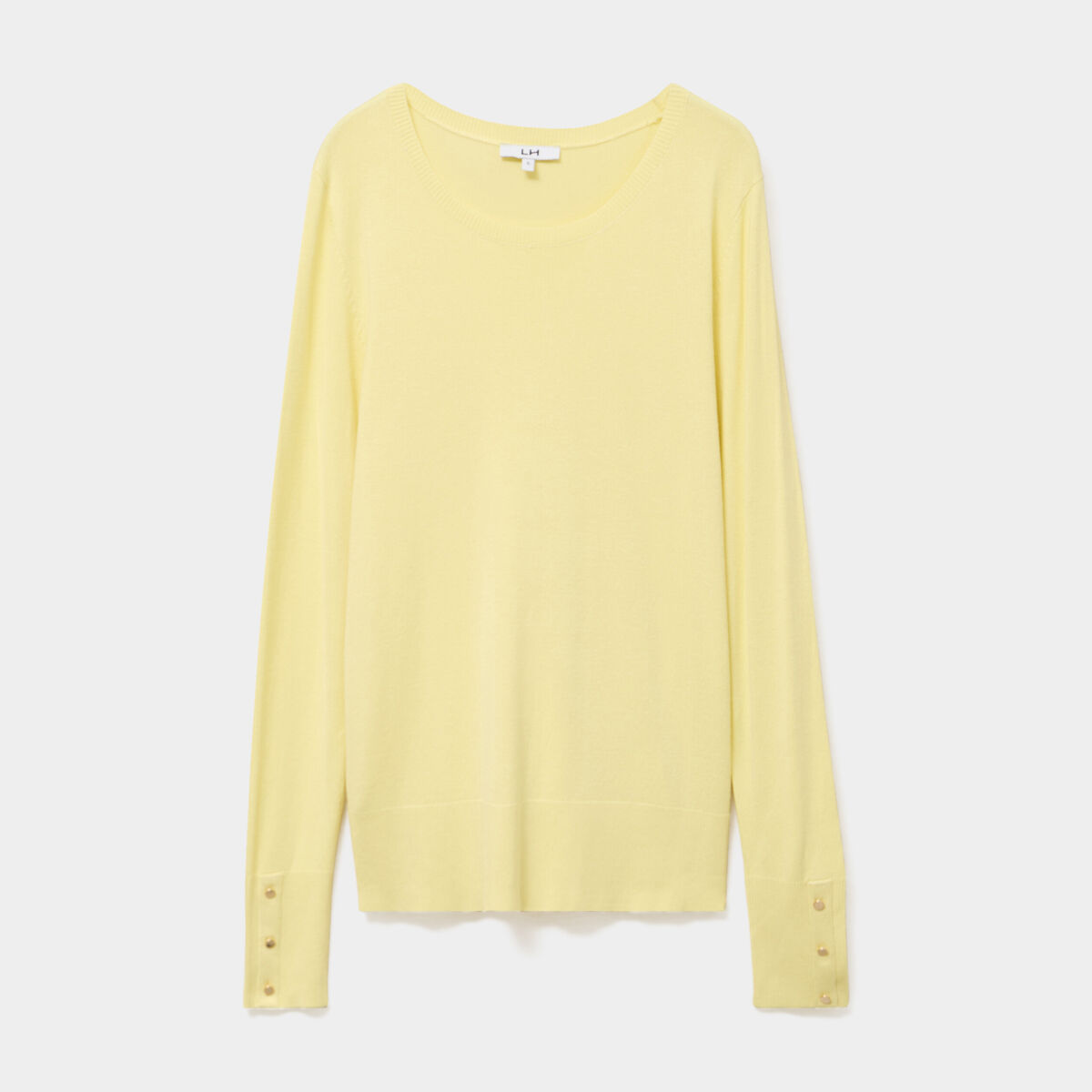 Pull col rond boutons aux poignets jaune clair femme