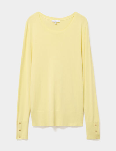 Pull col rond boutons aux poignets jaune clair femme