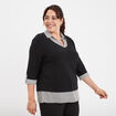 Pull 2-en-1 col chemise manches 3/4 noir femme grande taille