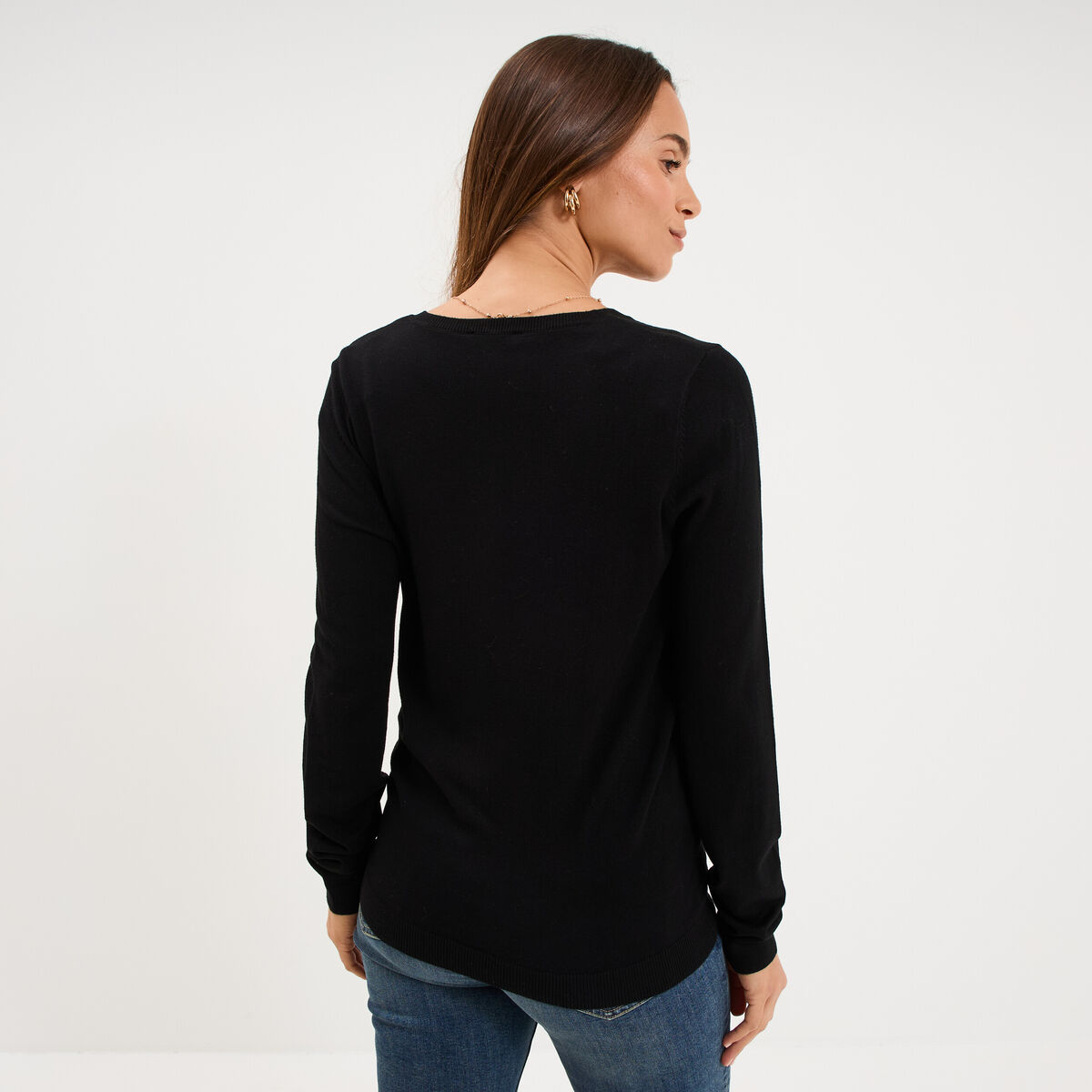 Gilet col rond manches longues noir femme