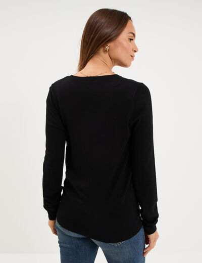 Gilet col rond manches longues noir femme
