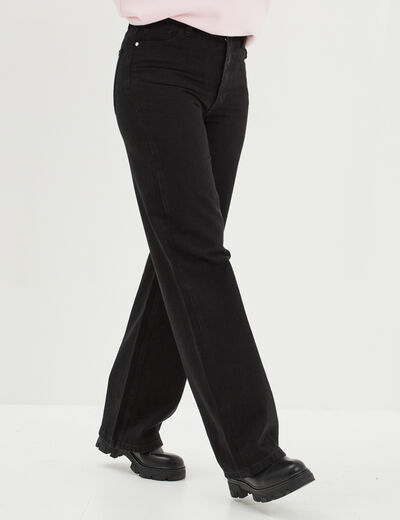 Jeans wide leg taille haute coton denim noir femme