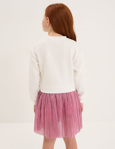 Robe sweat à strass avec tulle ivoire fille