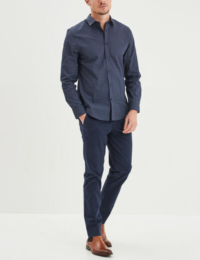 Chemise droite imprimée manches longues bleu marine homme