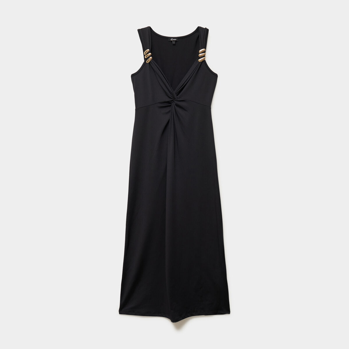 Robe longue &eacute;paules d&eacute;tails bijoux noir femme
