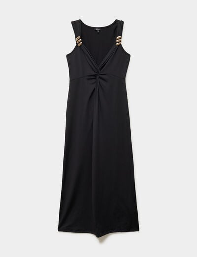Robe longue &eacute;paules d&eacute;tails bijoux noir femme
