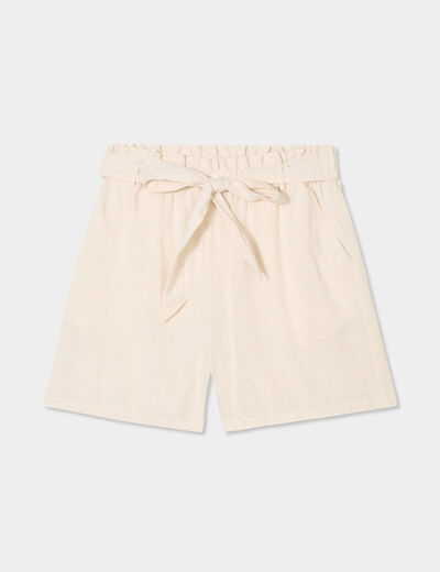 Short paperbag fluide ceinturé beige femme