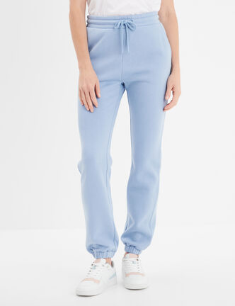 Pantalon jogging droit molleton bleu clair femme