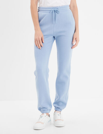 Pantalon jogging droit molleton bleu clair femme